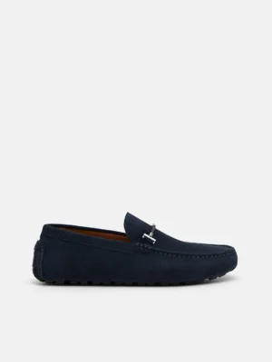 Giày lười mũi tròn Suede Leather - Xanh Navy