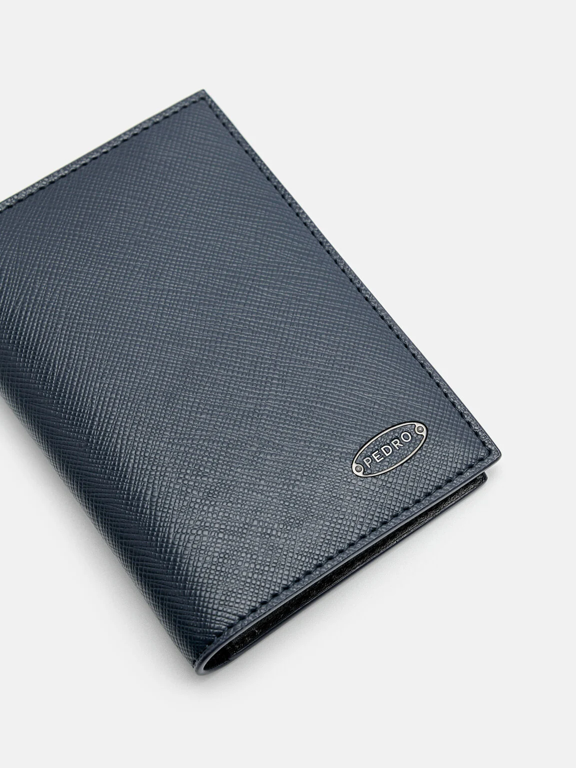Ví đựng thẻ dáng gập Embossed Leather - Xanh Navy - Ảnh 4