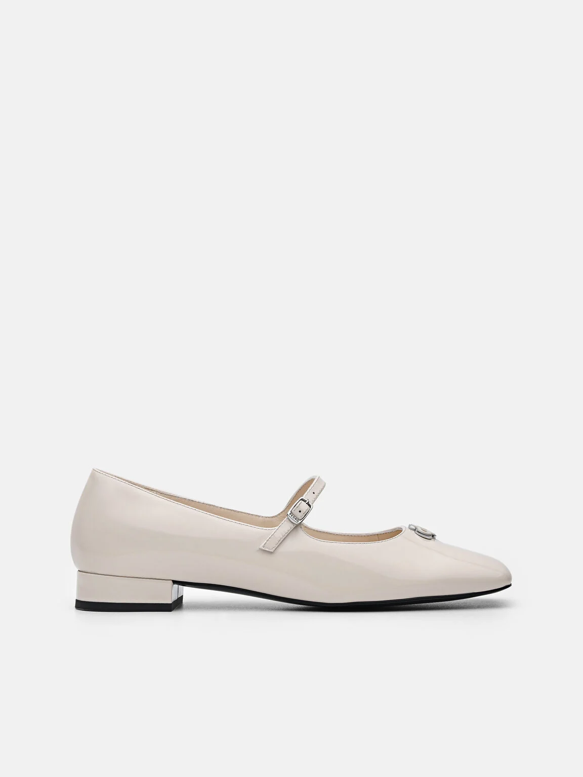 Giày búp bê mũi vuông Studio Leather Mary Jane - Phấn