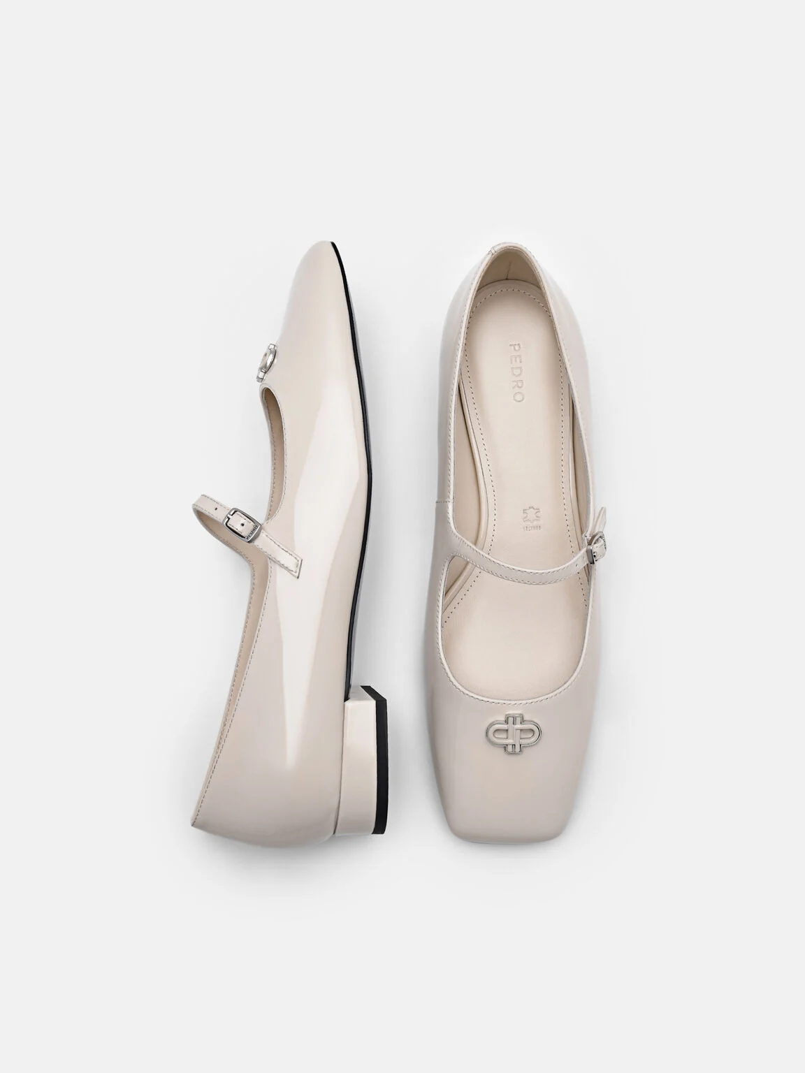 Giày búp bê mũi vuông Studio Leather Mary Jane - Phấn - Ảnh 2