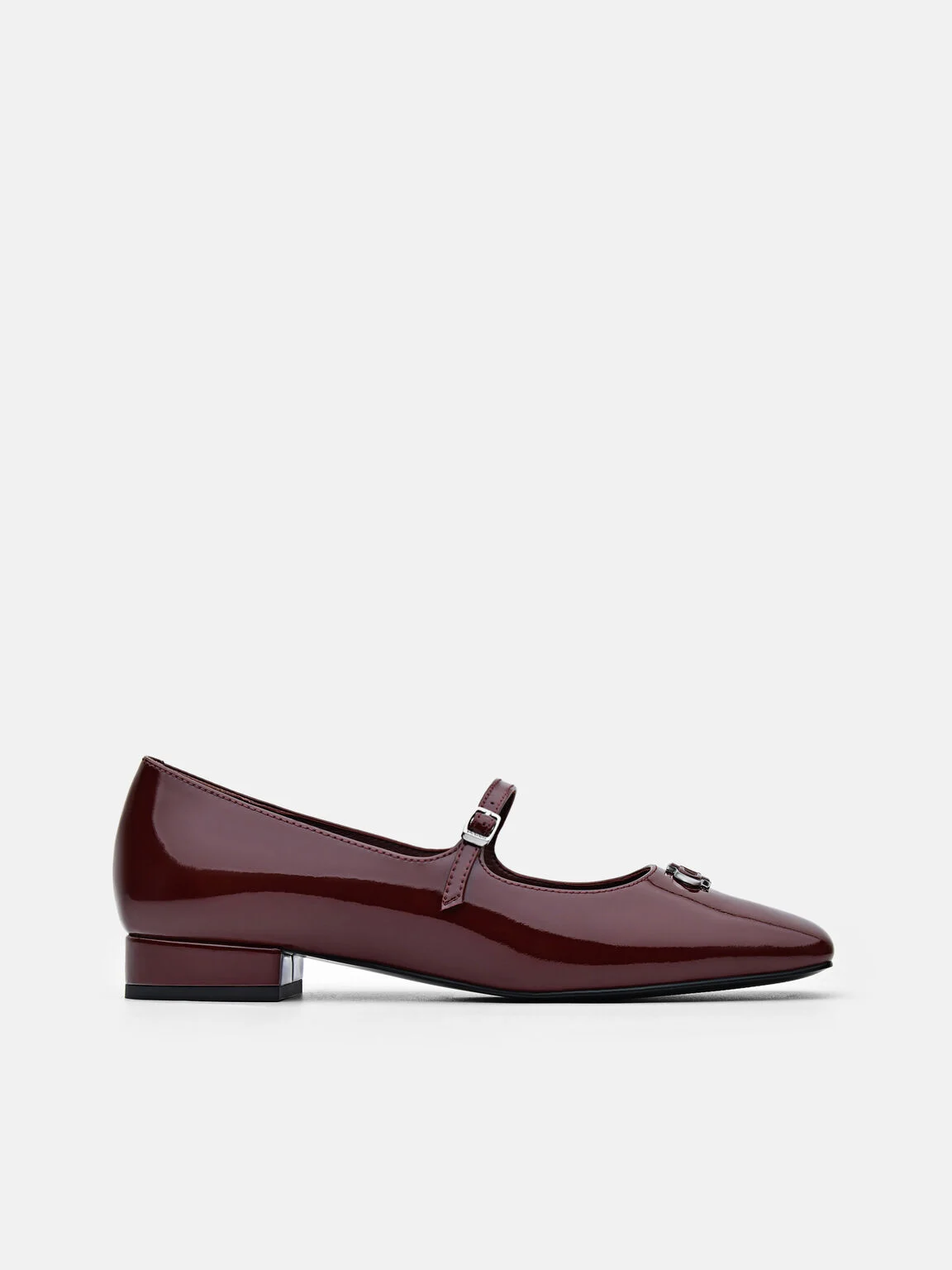 Giày búp bê mũi vuông Studio Leather Mary Jane - Đỏ Rượu Vang