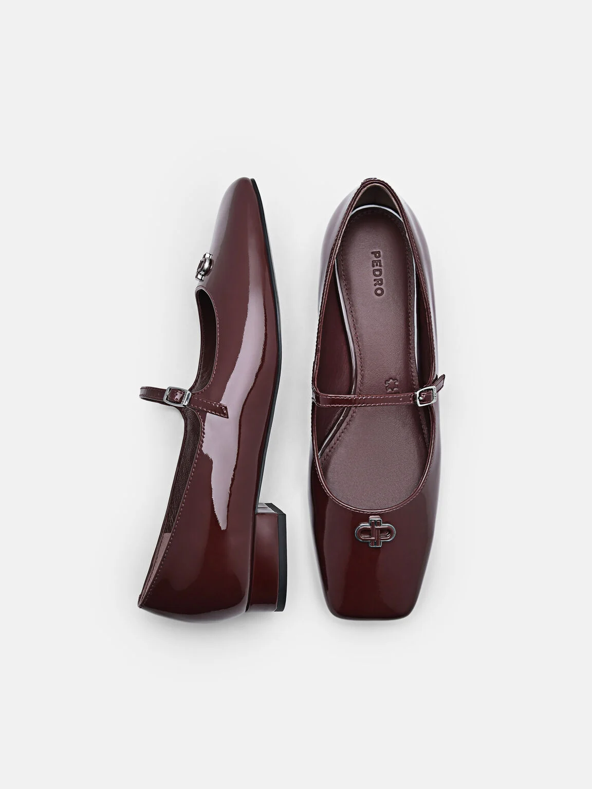 Giày búp bê mũi vuông Studio Leather Mary Jane - Đỏ Rượu Vang - Ảnh 2