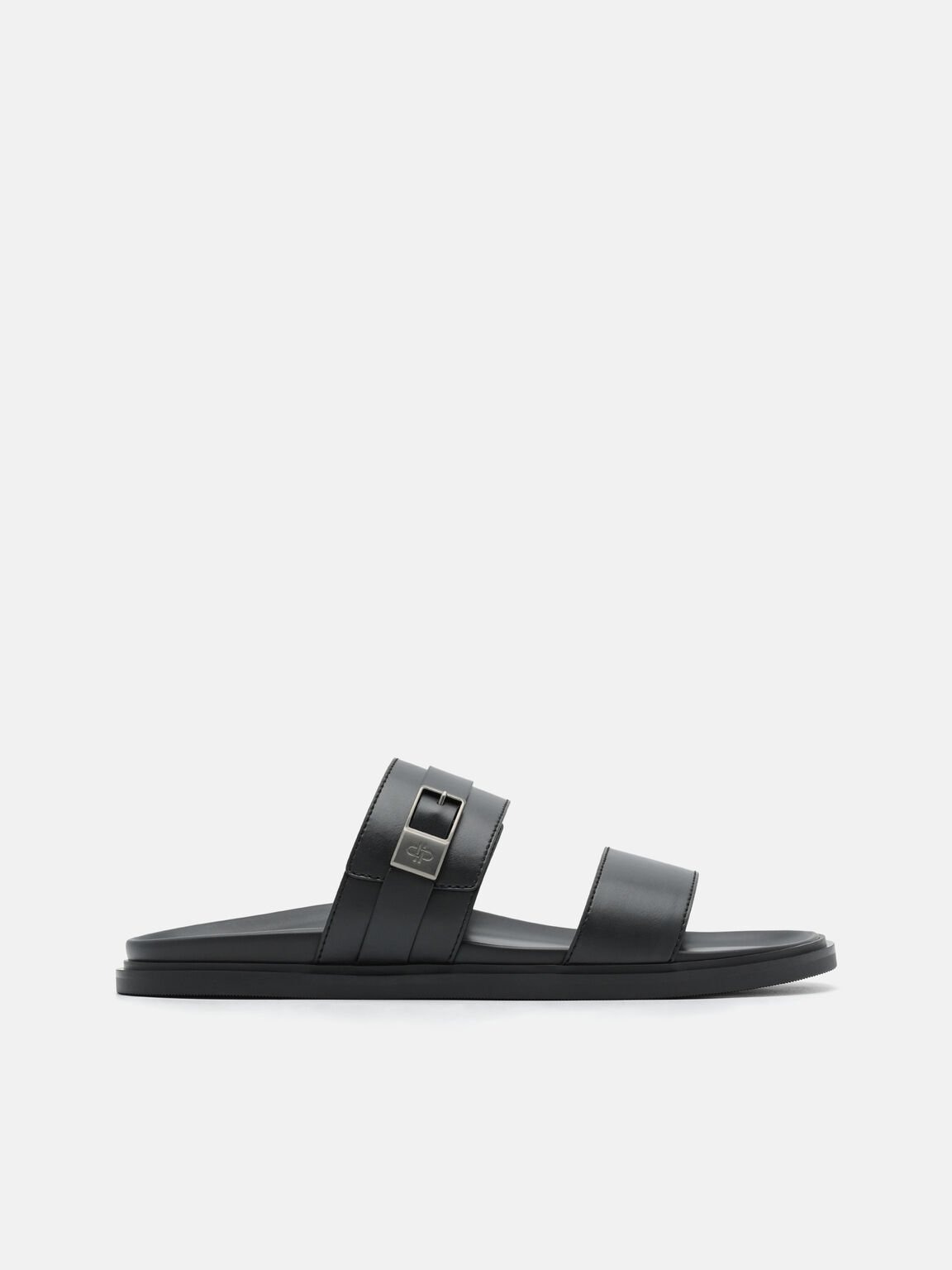 Dép quai ngang mũi tròn Double Band Buckle - Đen
